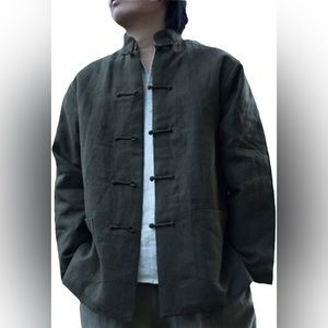 Men’s Chinese Style Cotton Linen Coat Loose Kimono Asian Size Large (US Small)